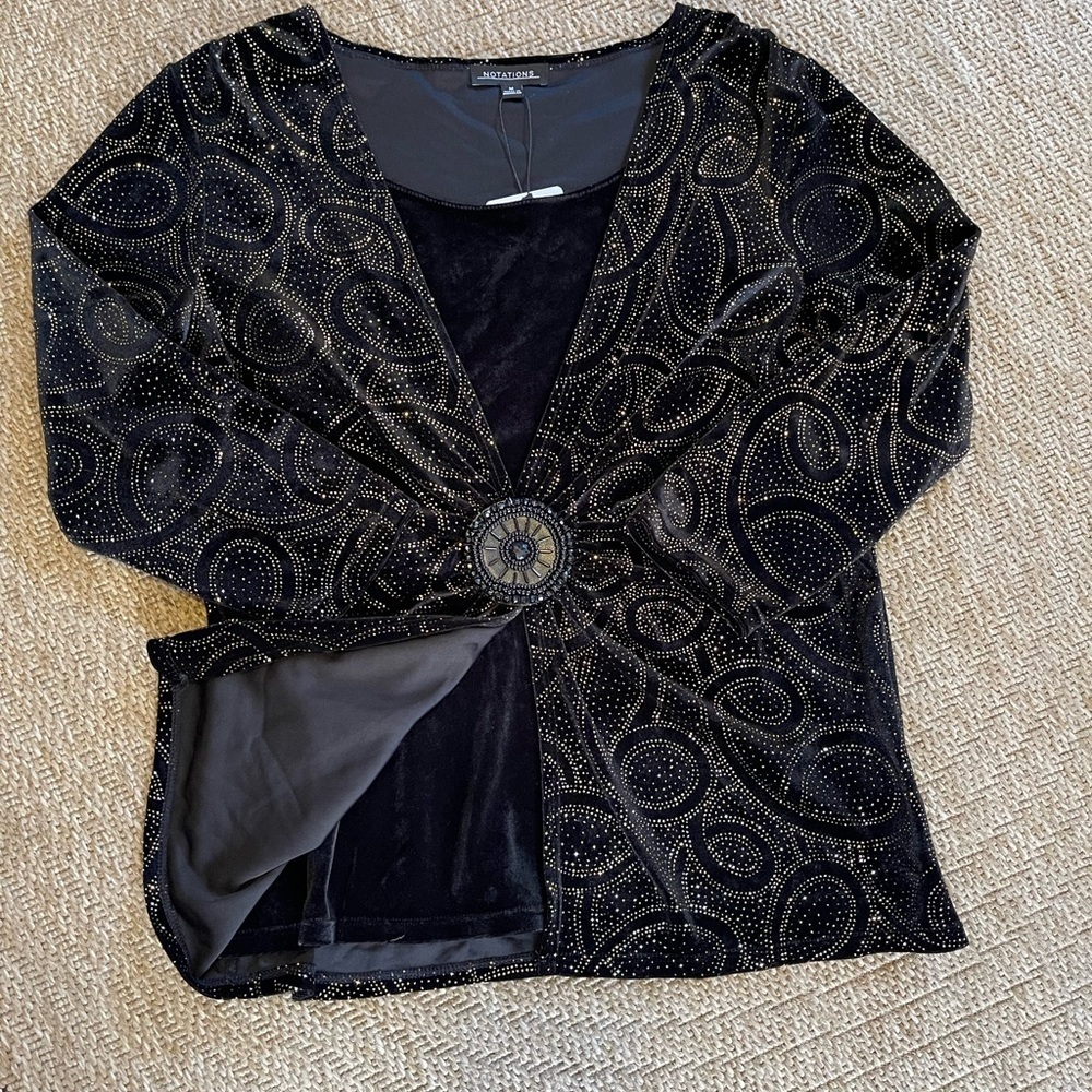 Y2K Notations velvet top faux cardigan set Black & Gold sparkle Medium (M) - Picture 7 of 14